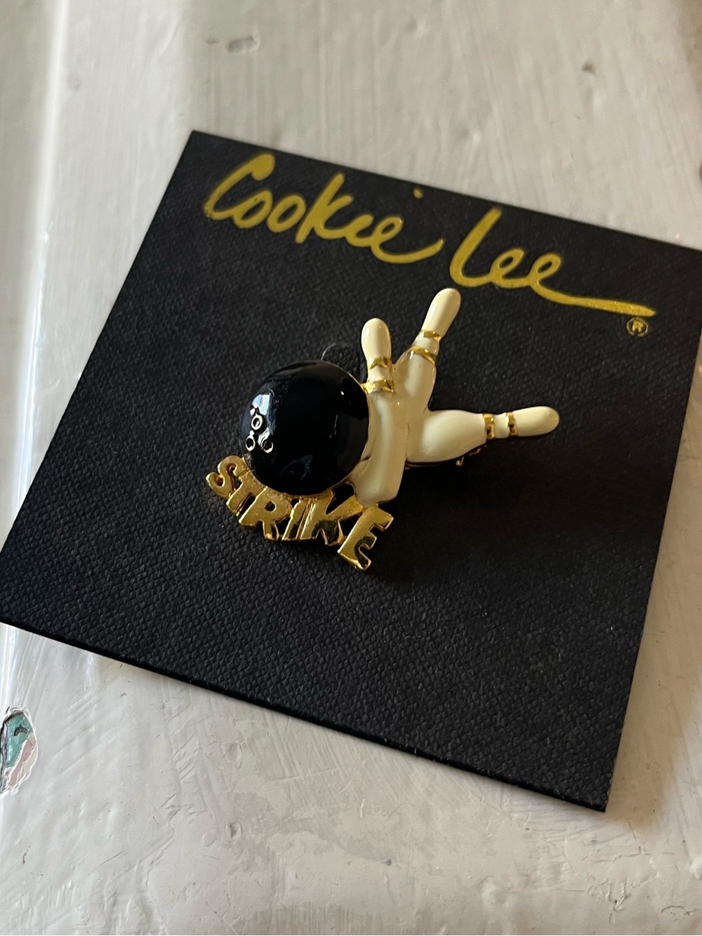 Vintage Cookie Lee Bowling Ball & Pins Brooch Pin